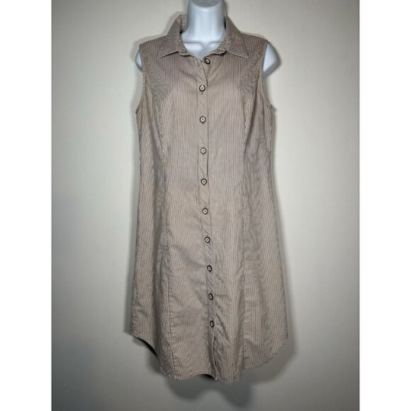 Grace Dresses & Skirts - GRACE Stripped Sleeveless Shirtdress Size 6 Brown White‎ Normcore Scandi Preppy